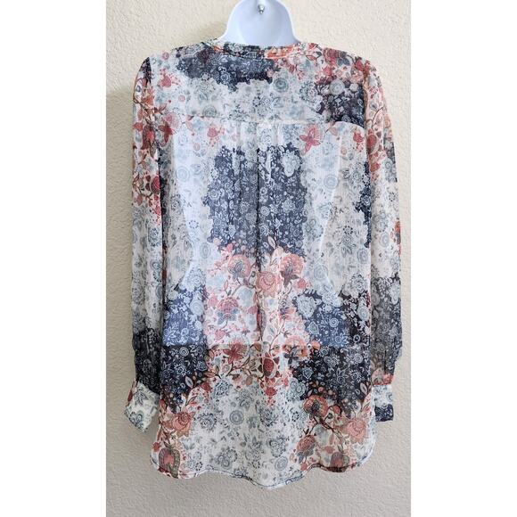 Loft Blue Pink Floral Pleated Bodice Button Up Top XS Lightweight Sheer Soft - Picture 5 of 7